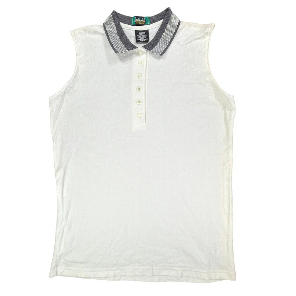 Dunbrooke Vintage Sleeveless Polo Shirt Women Large White Cotton New